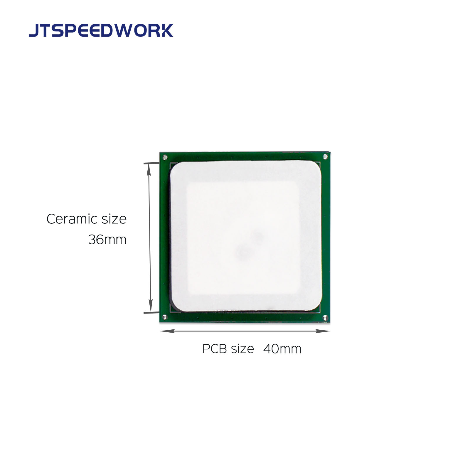 เสาอากาศเซรามิก RFID UHF 3dBi รุ่น JT-T0036 ขนาด 36*36 มม. ความถี่ 865-868/902-928MHz RHCP สำหรับ PDA